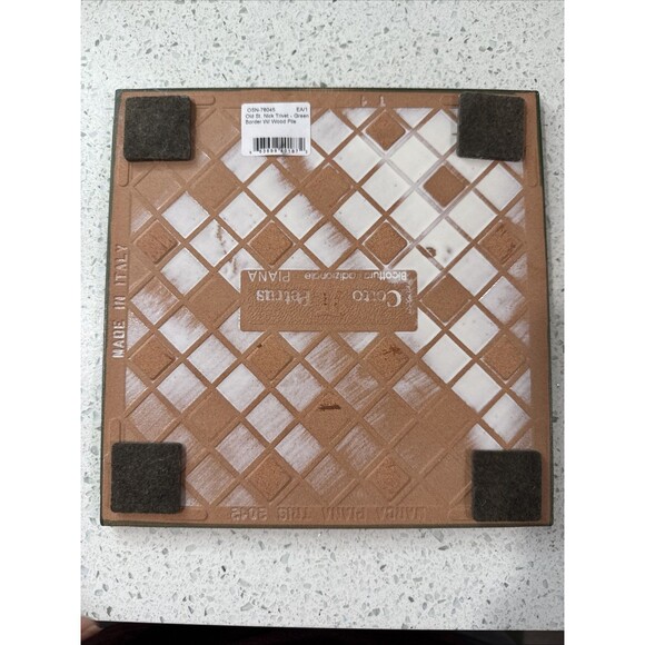 Vietri Old St Nick 8” Square Trivet Hand Painted Green Border Wood Pile Italy - Picture 8 of 9